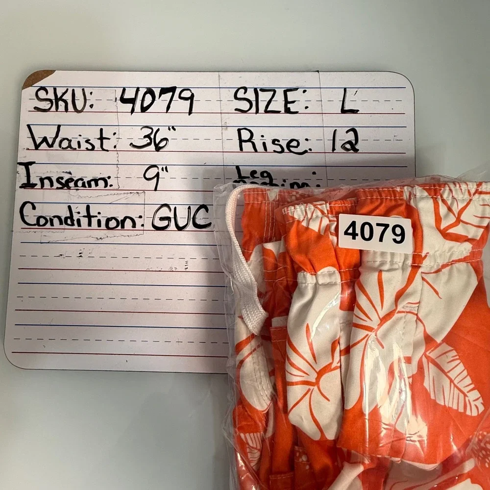 OP L Swim Trunks Orange Hibiscus‎ Floral Cargo Board Shorts Surf Beach Hawaiian